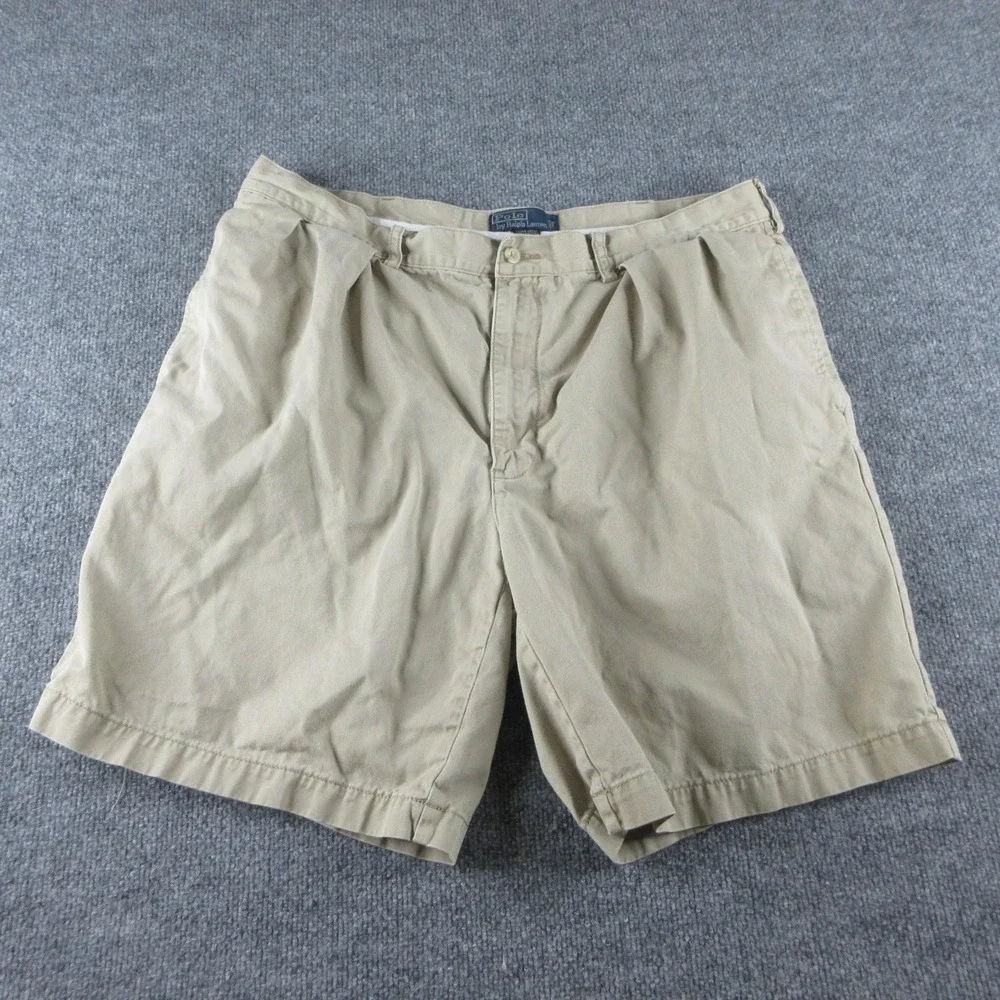 Polo Ralph Lauren Tyler Shorts Men 40 Beige Chink Pleated 9 Inseam Cotton Preppy